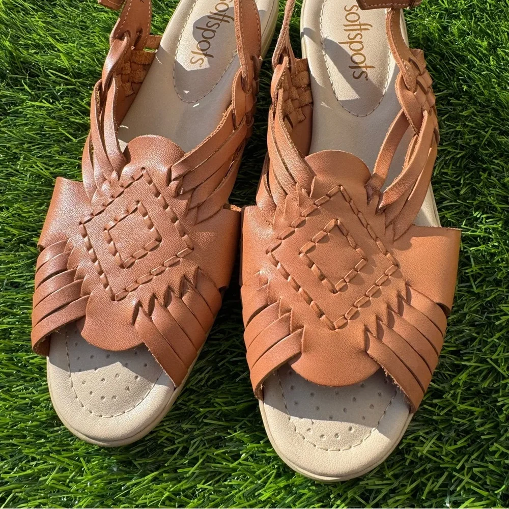 Softspots Tela Huarache Sandals Women Size 11 Brown Leather Comfort Shoes
